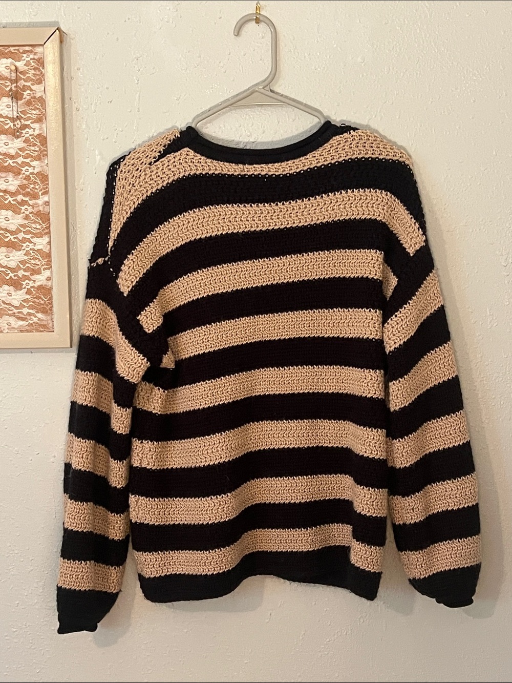 Women’s Black and Beige Striped Knit Sweater - Picture 3 of 3